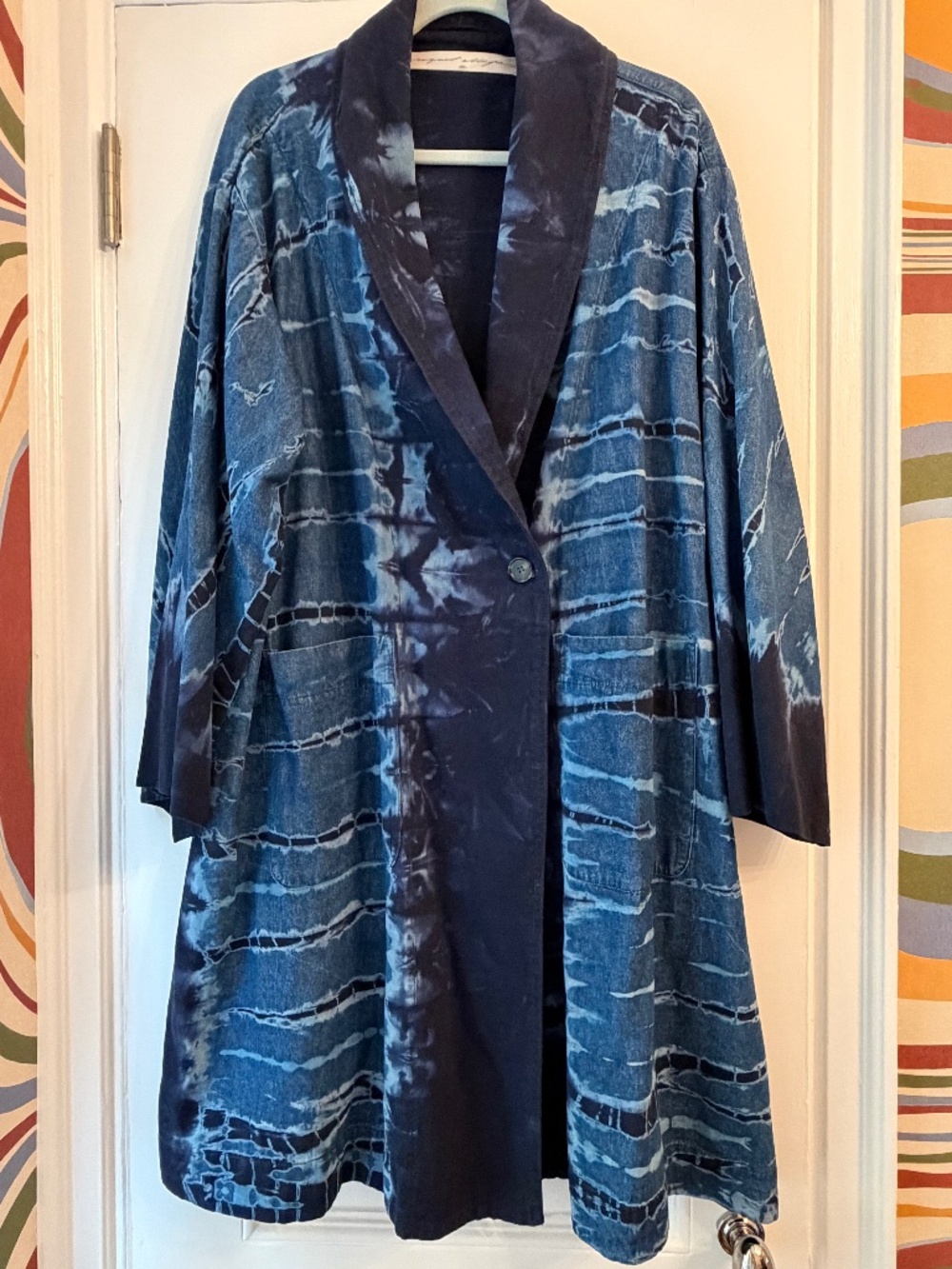Raquel Allegra Shibori Tie-Dye Indigo Denim Duster Coat (one size)